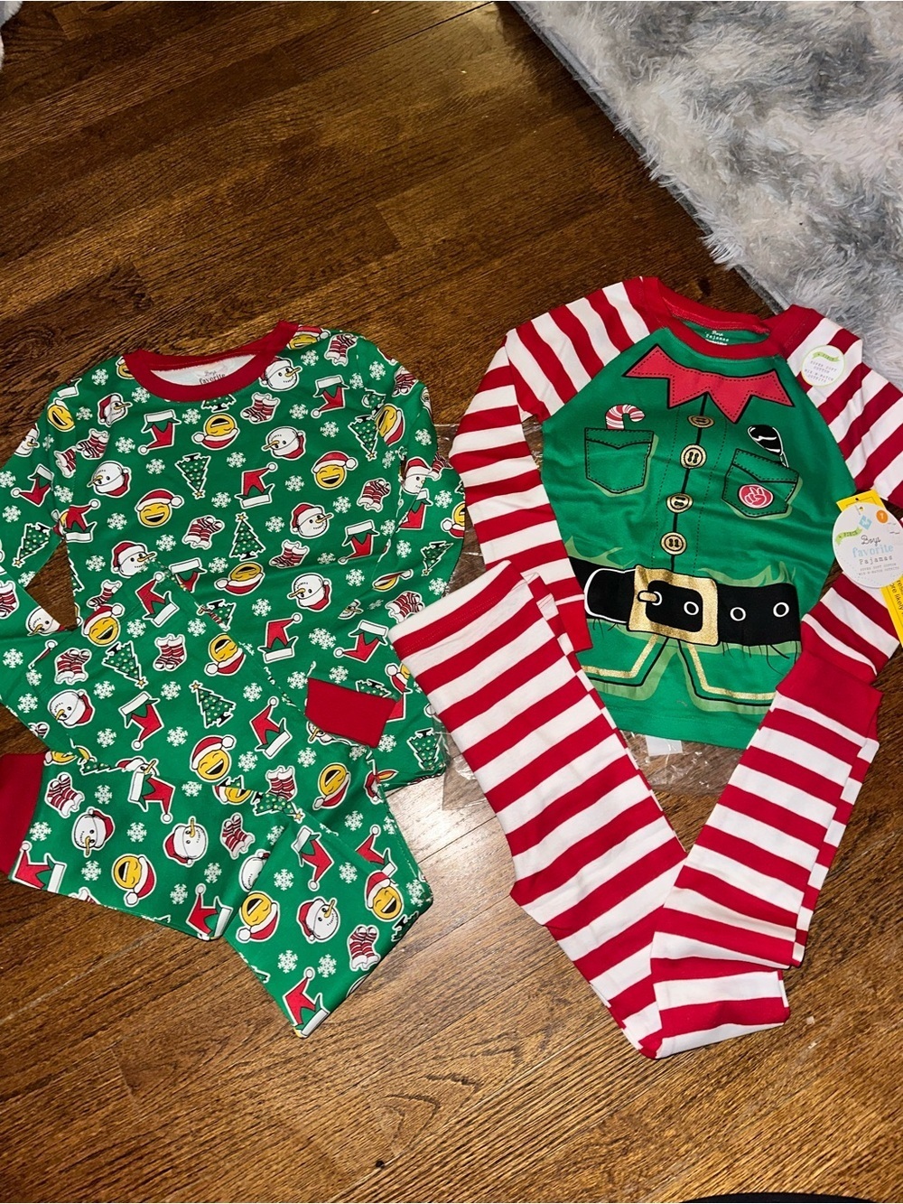 Boys Holiday Pajama PJ Set of 2 Green & Red Elf Pajama Sets - NWT Size 7